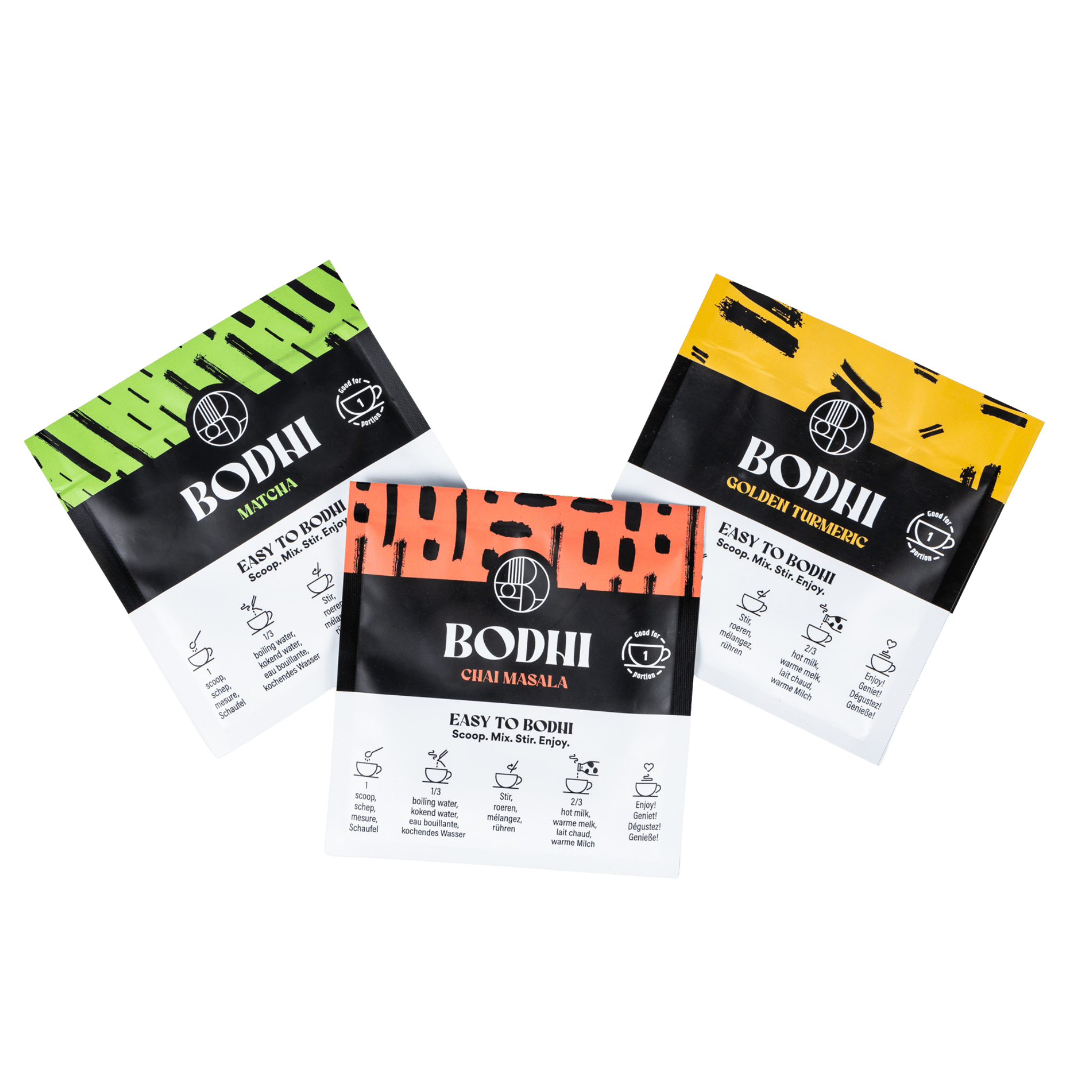 Giftset in the mix - Bodhi Drinks - 6 single portions - easy to prepare - Chai Masala, Golden Chai, Matcha Vanilla  - latte - vegan - high in fiber - less sugar - Japanese matcha - gift set - gift idea - present - easter, birthday, holiday, christmas - belgisch product