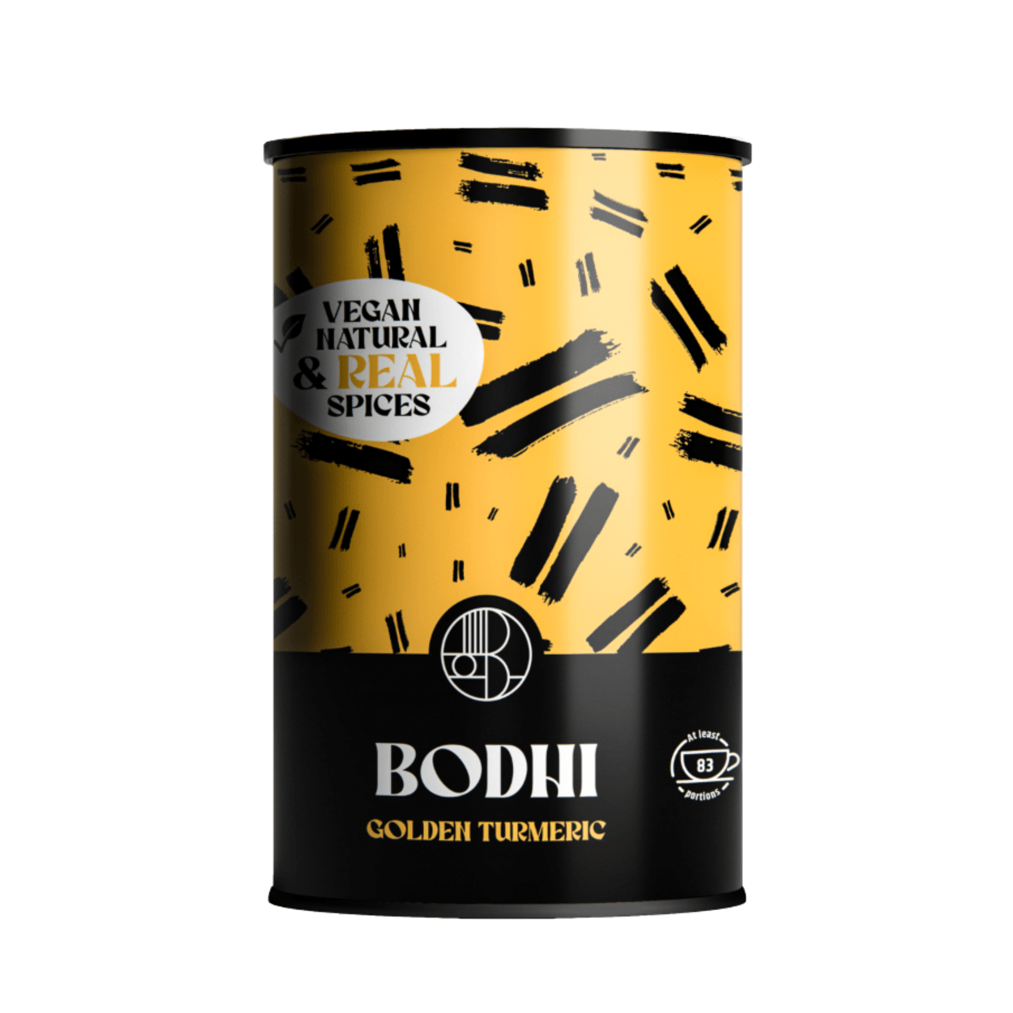 Golden Chai Latte - Bodhi Drinks  -83 latte's can - kurkuma, kaneel, gember, kardamom, zwarte peper - vegan - high in fiber - echte kruiden - minder suiker, less sugar.