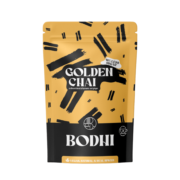 Golden Chai Latte - Bodhi Drinks - 20 latte's pouch - belgisch product - high in fiber - vegan - less sugar - minder suiker - gember, kardamom, kaneel, zwarte peper