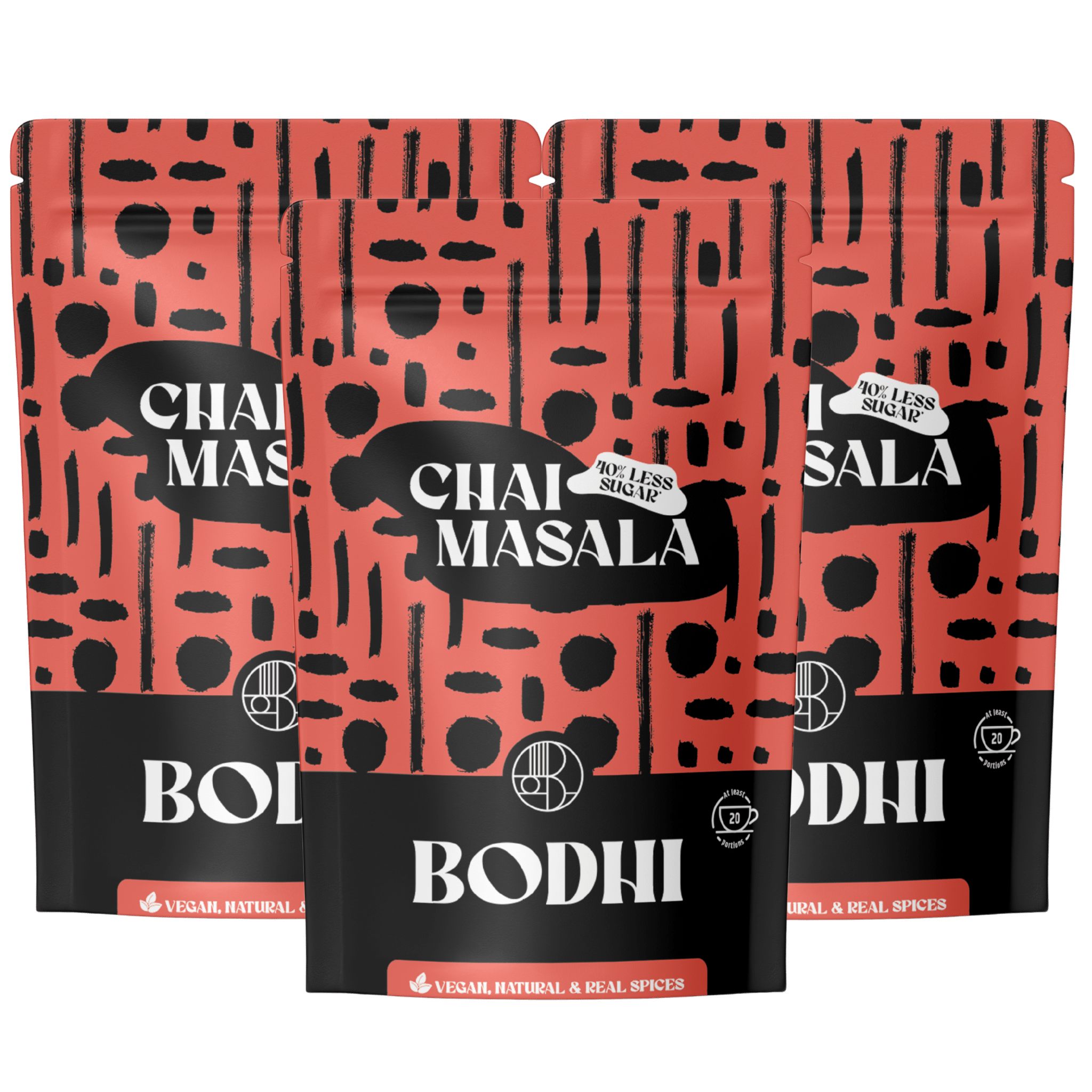 Masala Spiced Chai Latte - Bodhi DrinksCombipakket - 3x pouch 20 latte's - belgisch product - less sugar - minder suiker - kaneel, gember, kardamom, piment, kruidnagel - vegan - high in fiber