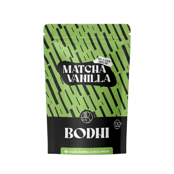 Matcha Vanilla - Bodhi Drinks - 20 latte's pouch - premium Japanese matcha - less sugar - minder suiker - antioxidants - high in fiber - belgisch product - easy to prepare 